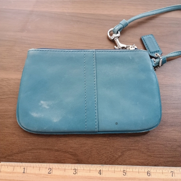 Coach Teal Leather Wristlet - Picture 6 of 8